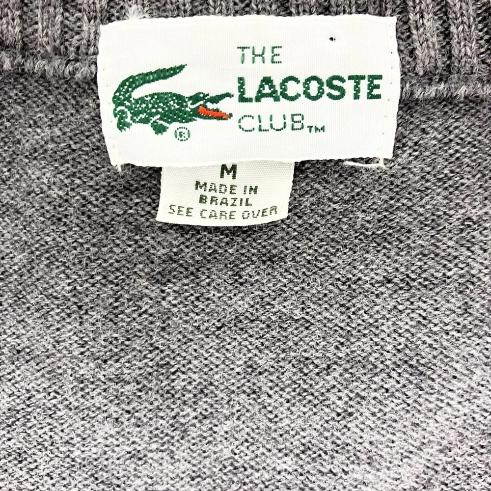Lacoste Sweater Vest Mens Medium Gray Acrylic Wool V Neck Knit Croc Logo